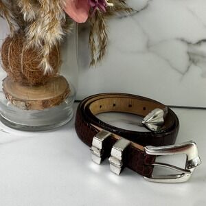 ❌SOLD❌VTG Luxury Italian Genuine Calfskin Embossed‎ Croc Belt Silver Buckle